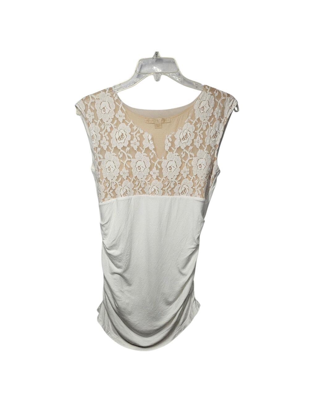 Boston Proper Sleeveless Tunic Top with Lace Bodice, Ruched Sides Size S